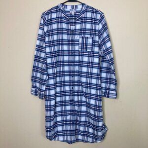 Garnet Hill Womens Plaid Flannel Tunic Shirt Nightgown Blue Pink White Size M